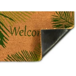 Kirkland's Home Green Palm Fronds Welcome Coir Doormat- Doormats