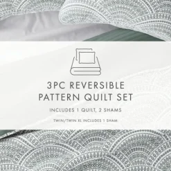 Kirkland's Home Green Scalloped Reversible 2-Pc. Twin Quilt Set- Quilts