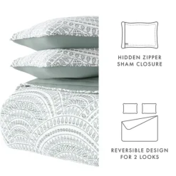 Kirkland's Home Green Scalloped Reversible 3-Pc. King Quilt Set- Quilts