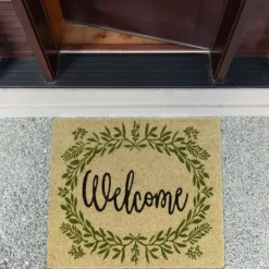 Kirkland's Home Green Wreath Welcome Coir Doormat- Doormats