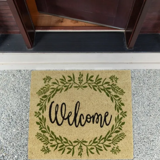 Kirkland's Home Green Wreath Welcome Coir Doormat- Doormats
