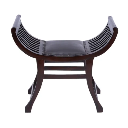 Kirkland's Home Grommet Leather And Mahogany Ottoman- Benches & Ottomans