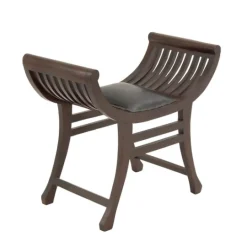 Kirkland's Home Grommet Leather And Mahogany Ottoman- Benches & Ottomans