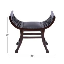 Kirkland's Home Grommet Leather And Mahogany Ottoman- Benches & Ottomans