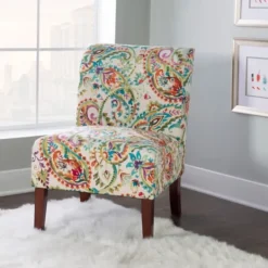Kirkland's Home Hailey Bright Paisley Curved Back Slipper Chair- Accent Chairs