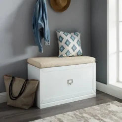 Kirkland's Home Halie Modern Upholstered Storage Bench- Entryway Furniture