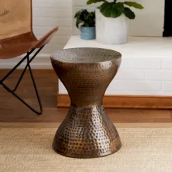 Kirkland's Home Hammered Bronze Iron Hourglass Accent Table- Accent & End Tables