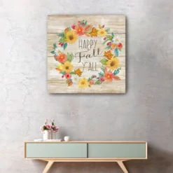 Kirkland's Home Happy Fall Y'All Wreath Giclee Canvas Art Print- Wall Quotes & Signs