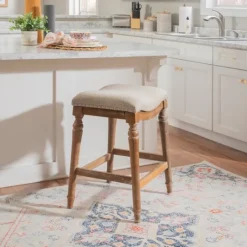 Kirkland's Home Hazelnut Upholstered Curved Seat Counter Stool- Bar Stools & Counter Height Stools
