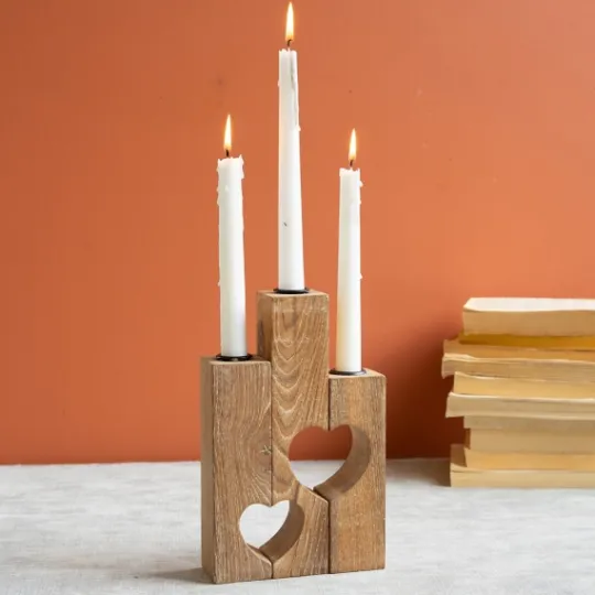 Kirkland's Home Heart Cutout Wood Taper Candle Holders, Set Of 3- Candle Holders