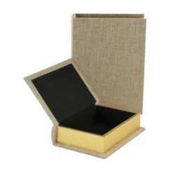Kirkland's Home Heathered Beige Linen Book Boxes, Set Of 2- Baskets & Boxes