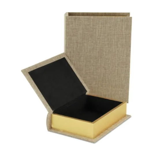 Kirkland's Home Heathered Beige Linen Book Boxes, Set Of 2- Baskets & Boxes