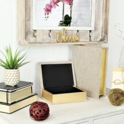 Kirkland's Home Heathered Beige Linen Book Boxes, Set Of 2- Baskets & Boxes