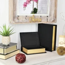 Kirkland's Home Heathered Linen Book Boxes, Set Of 2- Baskets & Boxes