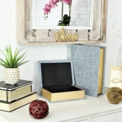 Kirkland's Home Heathered Linen Book Boxes, Set Of 2- Baskets & Boxes