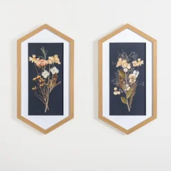 Kirkland's Home Hexagon Floral Framed Art Prints, Set Of 2- Framed Art