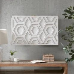 Kirkland's Home Hexagon White Wood Plaque- Wall Plaques