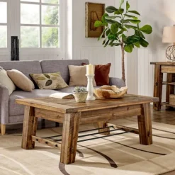 Kirkland's Home Honey Acacia Wood Coffee Table With Metal Bars- Coffee Tables