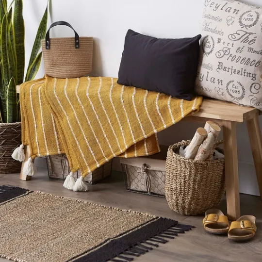 Kirkland's Home Honey Gold Slub Stripe Decorative Throw- Blankets & Throws