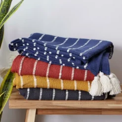 Kirkland's Home Honey Gold Slub Stripe Decorative Throw- Blankets & Throws