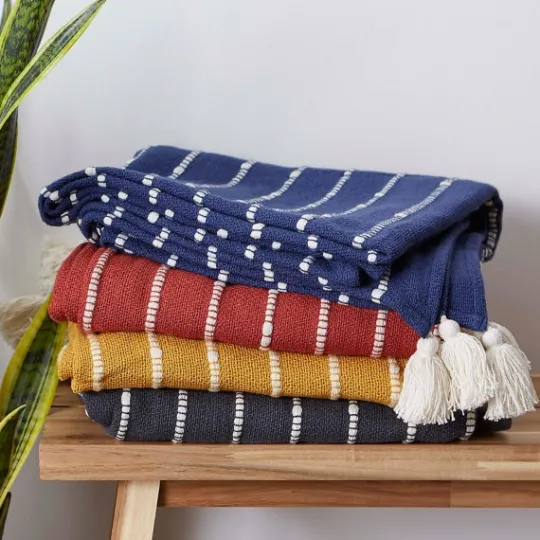 Kirkland's Home Honey Gold Slub Stripe Decorative Throw- Blankets & Throws