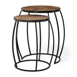 Kirkland's Home Honey Wood And Black Metal Accent Tables, Set Of 2- Accent & End Tables