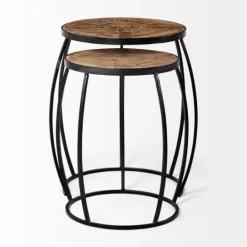 Kirkland's Home Honey Wood And Black Metal Accent Tables, Set Of 2- Accent & End Tables
