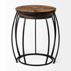Kirkland's Home Honey Wood And Black Metal Accent Tables, Set Of 2- Accent & End Tables