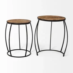 Kirkland's Home Honey Wood And Black Metal Accent Tables, Set Of 2- Accent & End Tables