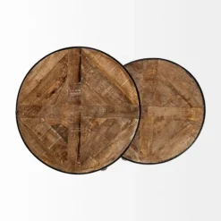 Kirkland's Home Honey Wood And Black Metal Accent Tables, Set Of 2- Accent & End Tables