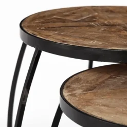 Kirkland's Home Honey Wood And Black Metal Accent Tables, Set Of 2- Accent & End Tables