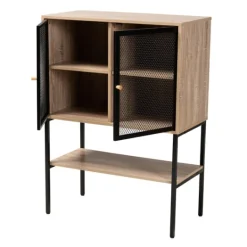 Kirkland's Home Honey Wood And Metal Mesh Cabinet- Cabinets & Sideboards