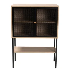 Kirkland's Home Honey Wood And Metal Mesh Cabinet- Cabinets & Sideboards