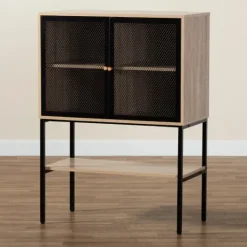 Kirkland's Home Honey Wood And Metal Mesh Cabinet- Cabinets & Sideboards