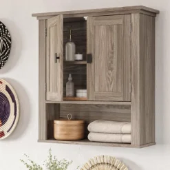 Kirkland's Home Honey Woodgrain Wall-Mounted Cabinet- Shelves