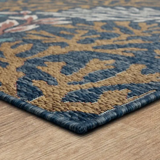 Kirkland's Home Ikat Coral Sea Blue Outdoor Area Rug, 5X7- Outdoor Rugs