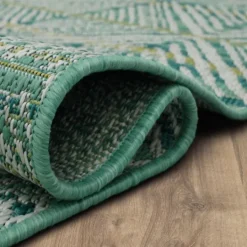 Kirkland's Home Ikat Diamond Green Outdoor Area Rug, 5X7- Outdoor Rugs