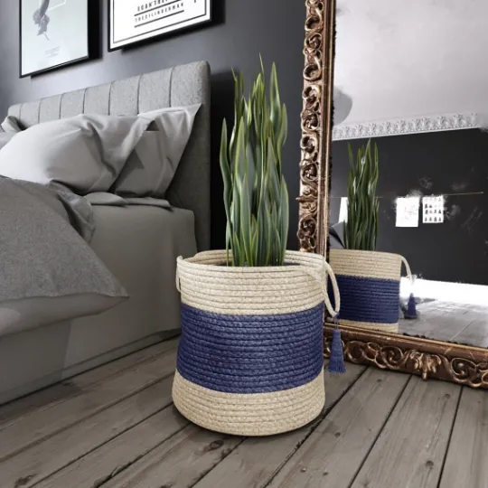 Kirkland's Home Indigo Bold Striped Jute Basket, 19 In.- Baskets & Boxes