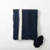 Kirkland's Home Indigo Throw Blanket With Tufted White Stripes- Blankets & Throws