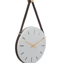 Kirkland's Home Industrial Leather Strap Hanging Wall Clock- Clocks