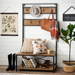 Kirkland's Home Industrial Metal And Barnwood Hall Tree- Entryway Furniture
