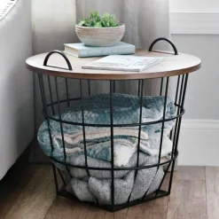 Kirkland's Home Industrial Wire And Wood Basket Side Table- Accent & End Tables