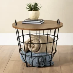Kirkland's Home Industrial Wire And Wood Basket Side Table- Accent & End Tables