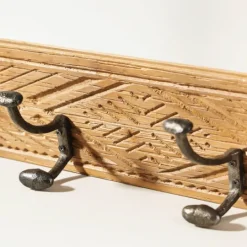 Kirkland's Home Intricate Carved Diamond Wood Wall Hooks- Hooks