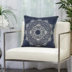 Kirkland's Home Intricate Medallion Navy And Cream Pillow- Pillows