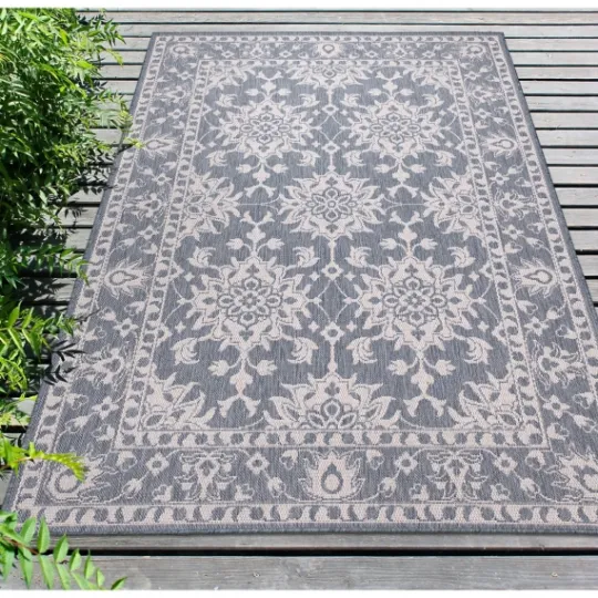 Kirkland's Home Irene Blue Daffodil Outdoor Area Rug, 7X9- Outdoor Rugs