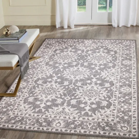 Kirkland's Home Irene Gray Daffodil Outdoor Area Rug, 6X9- Outdoor Rugs