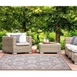 Kirkland's Home Irene Gray Daffodil Outdoor Area Rug, 6X9- Outdoor Rugs