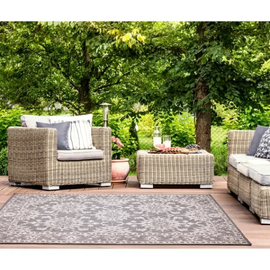 Kirkland's Home Irene Gray Daffodil Outdoor Area Rug, 6X9- Outdoor Rugs