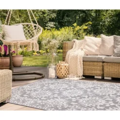Kirkland's Home Irene Gray Daffodil Outdoor Area Rug, 6X9- Outdoor Rugs